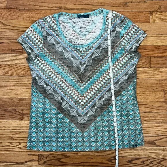 Prana XL Geo Print Hiking Top Teal REIcore Gorpcore Trail Active Tee - Picture 7 of 8
